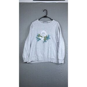 Blair Sweatshirt Womens XL Gray Cat Christmas Holiday Glitter Pullover Fleece